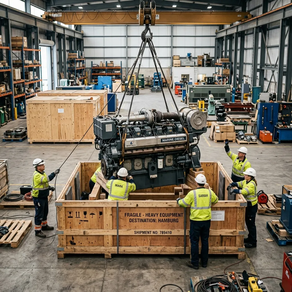 Professional crating of marine engine